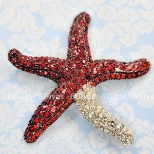 𝅺TWO colored Large Starfish Brooch Pin  studded with bling